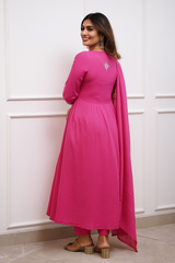 Red Anarkali Kurta Set with Gold Embroidery