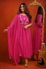Red Anarkali Kurta Set with Gold Embroidery