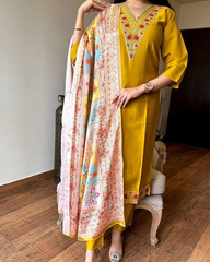 Purple Embroidered Kurta Set with Multicolor Dupatta