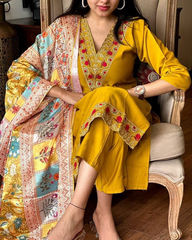 Purple Embroidered Kurta Set with Multicolor Dupatta