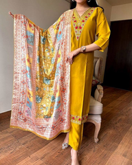 Purple Embroidered Kurta Set with Multicolor Dupatta