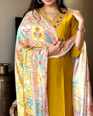 Purple Embroidered Kurta Set with Multicolor Dupatta