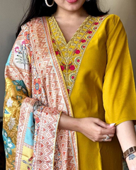 Purple Embroidered Kurta Set with Multicolor Dupatta