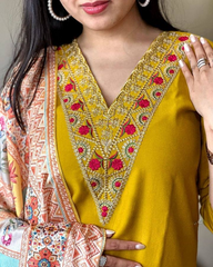 Purple Embroidered Kurta Set with Multicolor Dupatta