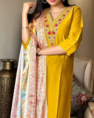 Purple Embroidered Kurta Set with Multicolor Dupatta