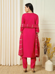 Teal Blue Kurta Set with Striped Dupatta