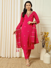 Teal Blue Kurta Set with Striped Dupatta