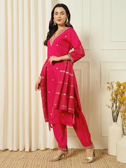 Teal Blue Kurta Set with Striped Dupatta