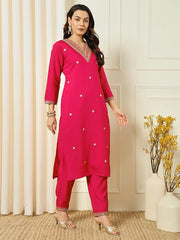 Teal Blue Kurta Set with Striped Dupatta