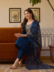 Dusty Rose Kurta Set with Floral Print Dupatta