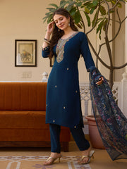 Dusty Rose Kurta Set with Floral Print Dupatta