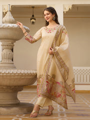 Dusty Rose Kurta Set with Floral Print Dupatta