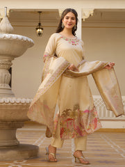 Dusty Rose Kurta Set with Floral Print Dupatta