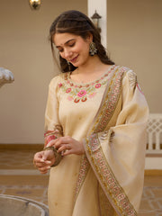 Dusty Rose Kurta Set with Floral Print Dupatta