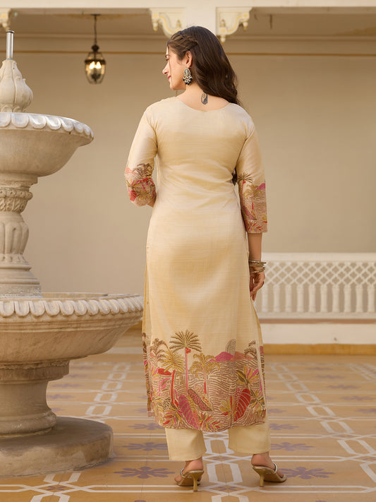 Dusty Rose Kurta Set with Floral Print Dupatta
