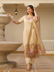 Dusty Rose Kurta Set with Floral Print Dupatta