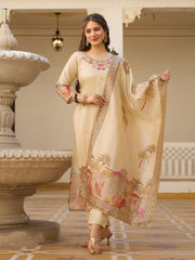 Dusty Rose Kurta Set with Floral Print Dupatta