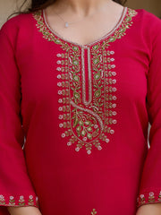Dusty Rose Kurta Set with Floral Print Dupatta