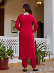 Dusty Rose Kurta Set with Floral Print Dupatta