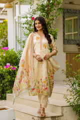 Red Anarkali Kurta Set with Gold Embroidery