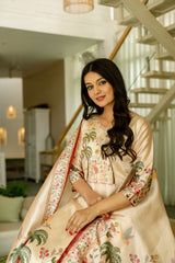Dusty Rose Kurta Set with Floral Print Dupatta