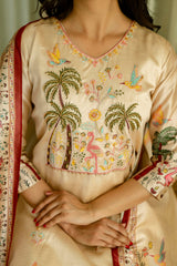 Dusty Rose Kurta Set with Floral Print Dupatta