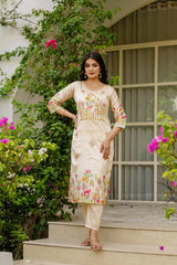 Dusty Rose Kurta Set with Floral Print Dupatta