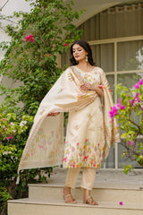 Dusty Rose Kurta Set with Floral Print Dupatta