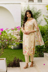 Dusty Rose Kurta Set with Floral Print Dupatta