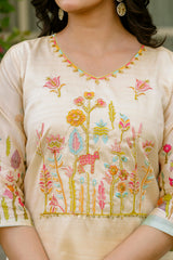 Dusty Rose Kurta Set with Floral Print Dupatta