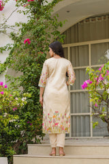 Dusty Rose Kurta Set with Floral Print Dupatta