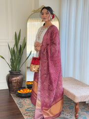 White Kurta Set with Maroon Banarasi Dupatta