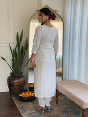 White Kurta Set with Maroon Banarasi Dupatta