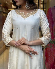 Rani pink silk kurta set with banarasi dupatta