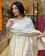 Rani pink silk kurta set with banarasi dupatta