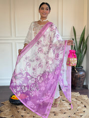 White Kurta Set with Blue Floral Dupatta
