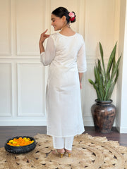 White Kurta Set with Blue Floral Dupatta