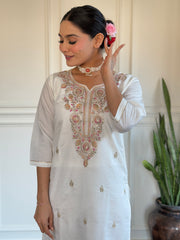 White Kurta Set with Blue Floral Dupatta