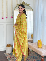 Lime Green Embroidered Kurta Set with Printed Dupatta