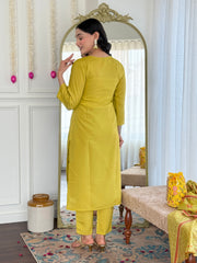 Lime Green Embroidered Kurta Set with Printed Dupatta
