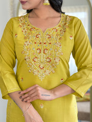 Lime Green Embroidered Kurta Set with Printed Dupatta
