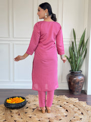 Rani Pink Kurta Set with Floral Printed Dupatta