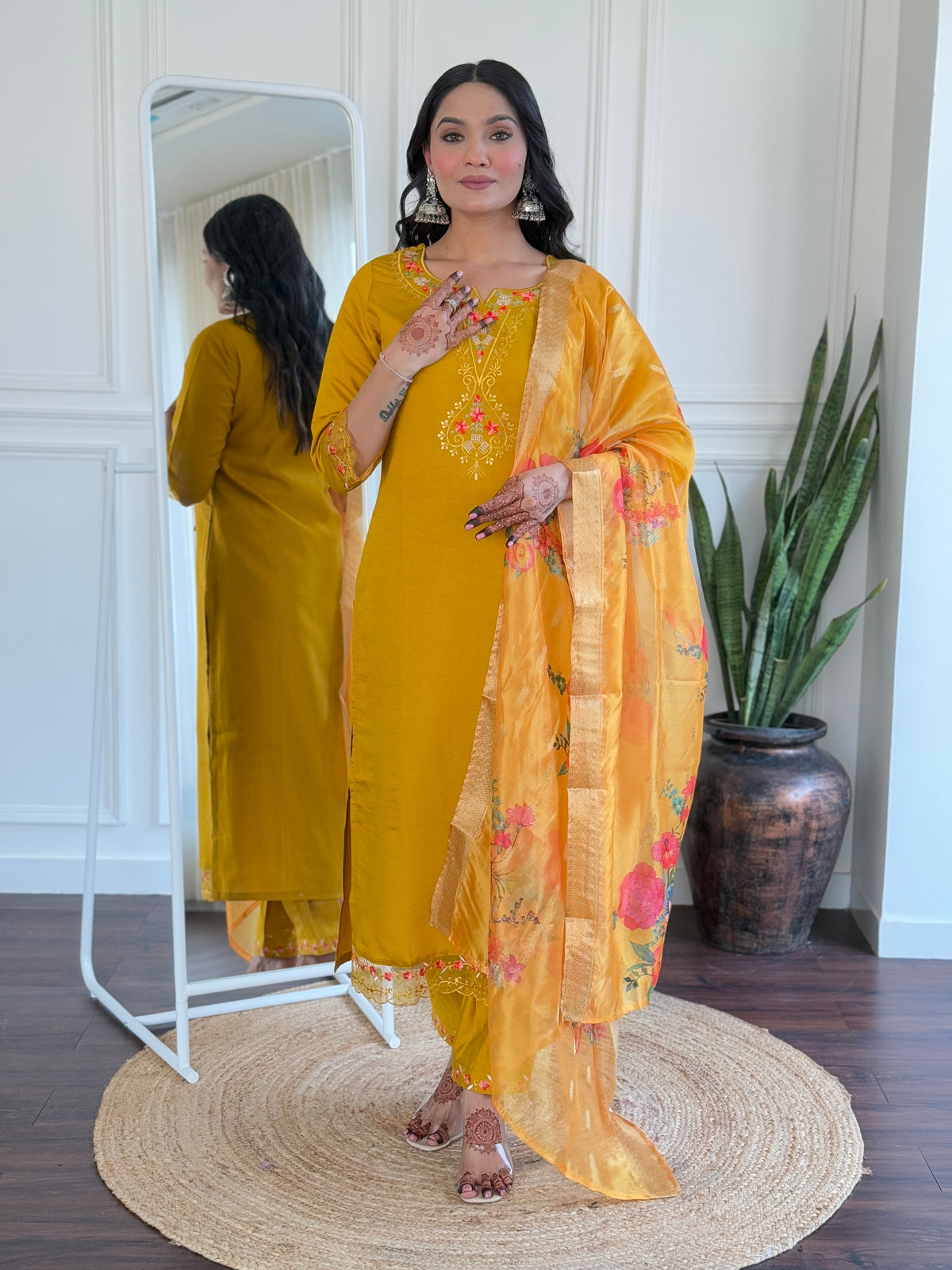 Hot Pink Kurta Set with Heavy Embroidery