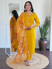 Hot Pink Kurta Set with Heavy Embroidery