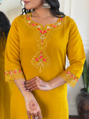 Hot Pink Kurta Set with Heavy Embroidery