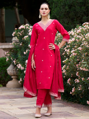 Red Embroidered Kurta Set