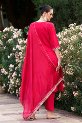 Red Embroidered Kurta Set