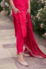 Red Embroidered Kurta Set