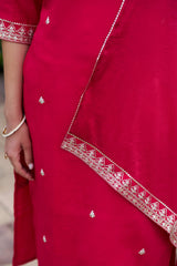 Red Embroidered Kurta Set