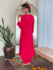 Rani Pink Embroidered Kurta Set with Bandhani Dupatta